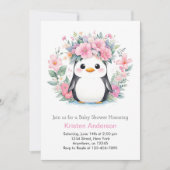 Penguin Playtime Fiesta: Meisje Baby shower Kaart (Voorkant)