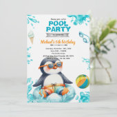 Penguin Pool Party Birthday Invitation Kaart (Staand voorkant)