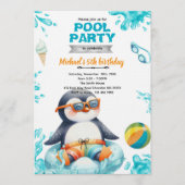 Penguin Pool Party Birthday Invitation Kaart (Voorkant)