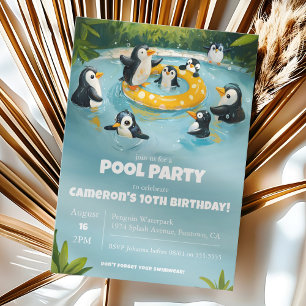 Penguin Pool Party, kinderen verjaardag Kaart