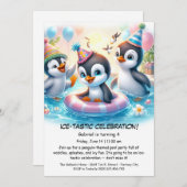Penguin Pool Party Verjaardag Uitnodiging (Voorkant / Achterkant)