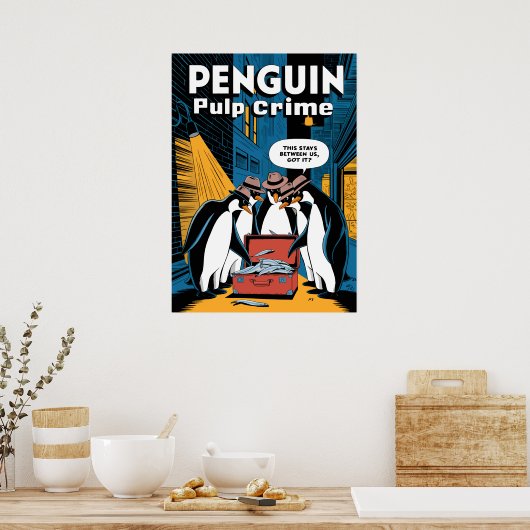 Penguin Pulp Crime Noir Grappig Ontwerp Poster (Keuken)