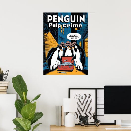 Penguin Pulp Crime Noir Grappig Ontwerp Poster (Thuiskantoor)