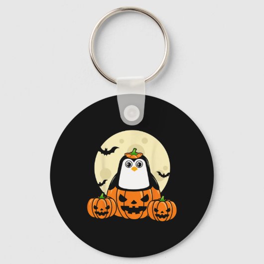 Penguin Pumpkin Moon Bats Costume Cute Easy Hallow Sleutelhanger (Voorkant)