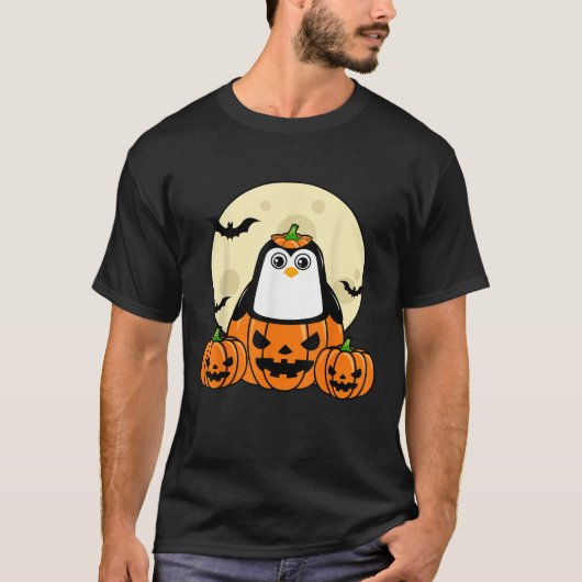 Penguin Pumpkin Moon Bats Costume Cute Easy Hallow T-shirt (Voorkant)