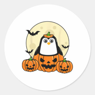 Penguin Pumpkin Moon Ts Kostuum Schattige Easy Hal Ronde Sticker