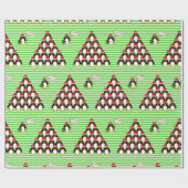 Penguin Pyramid Green Stripe Kerstmis Cadeaupapier (Vlak)