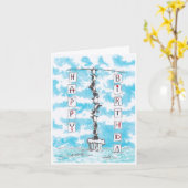 Penguin Pyramid Verjaardag Kaart (Gele Bloem)