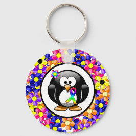 Penguin Rainbow Awareness Ribbon Sleutelhanger