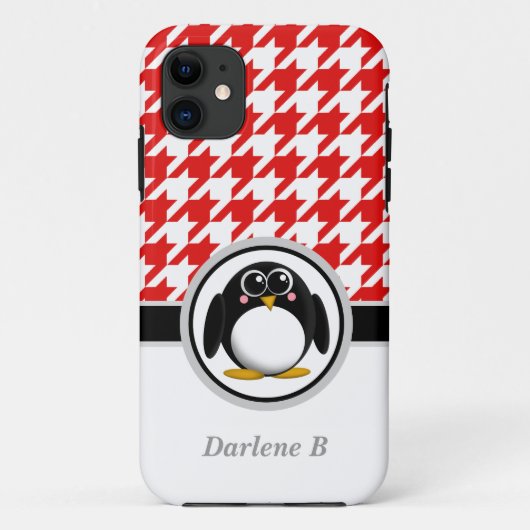 Penguin Red & White Houndstooth iPhone 5 Hoesje (Achterkant)
