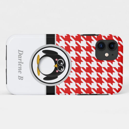 Penguin Red & White Houndstooth iPhone 5 Hoesje (Achterkant (horizontaal))