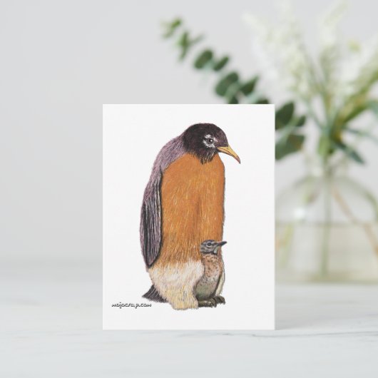 Penguin Robin with Chick Briefkaart (Staand voorkant)