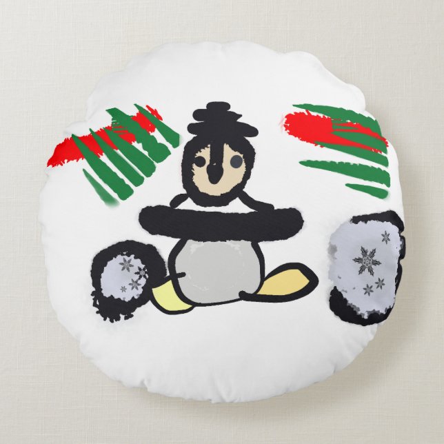 Penguin rock Christmas  Rond Kussen (Voorkant)