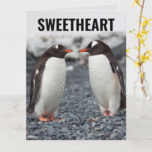 PENGUÏN ROMANTISCHE LIEFDE OVERGROTE GROOT KAART (Gele Bloem)