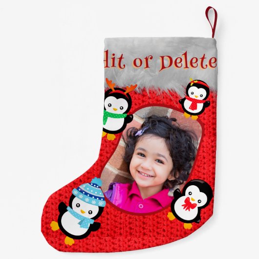 Penguin Rood Schattige Kerst Kind Fotonaam Fun Coo Kleine Kerstsok (Achterkant)