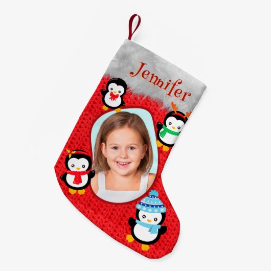 Penguin Rood Schattige Kerst Kind Fotonaam Fun Coo Kleine Kerstsok (Voorkant (Hangend))