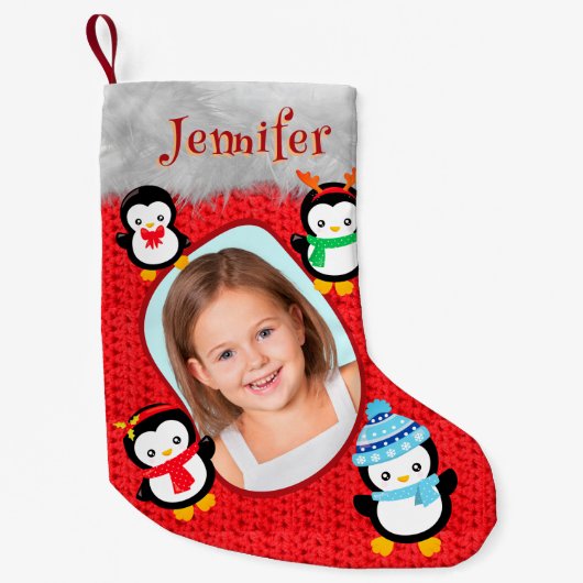 Penguin Rood Schattige Kerst Kind Fotonaam Fun Coo Kleine Kerstsok (Voorkant)