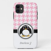 Penguin Roze & Witte Houndstooth iPhone 5 Hoesje (Achterkant)