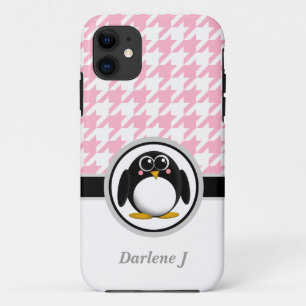 Penguin Roze & Witte Houndstooth iPhone 5 Hoesje