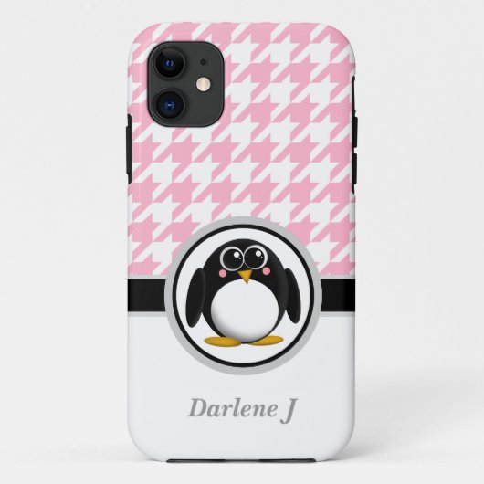 Penguin Roze & Witte Houndstooth iPhone 5 Hoesje (Achterkant)