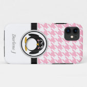 Penguin Roze & Witte Houndstooth iPhone 5 Hoesje (Achterkant (horizontaal))