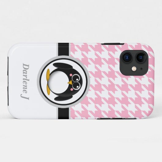 Penguin Roze & Witte Houndstooth iPhone 5 Hoesje (Achterkant (horizontaal))