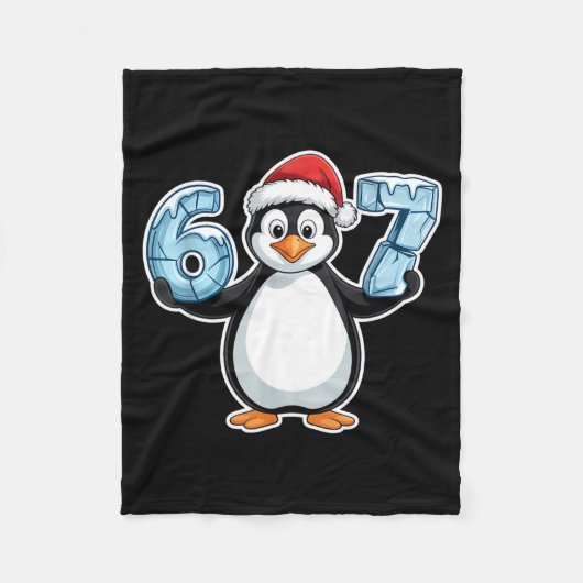 Penguin Santa Hat 67 Icy Numbers Christmas Birthda Fleece Deken (Voorkant)