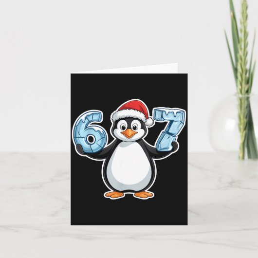 Penguin Santa Hat 67 Icy Numbers Christmas Birthda Kaart (Voorkant)