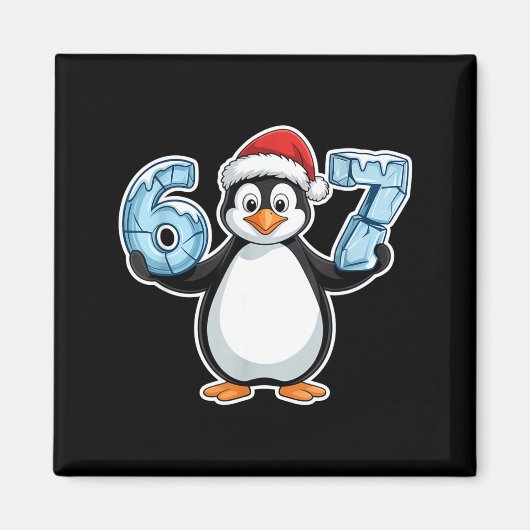 Penguin Santa Hat 67 Icy Numbers Christmas Birthda Magneet (Voorkant)