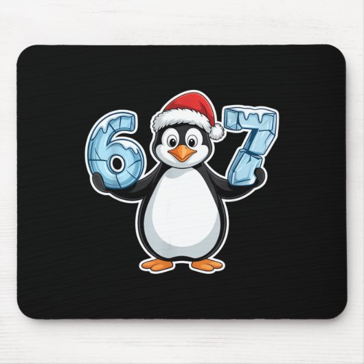 Penguin Santa Hat 67 Icy Numbers Christmas Birthda Muismat (Voorkant)