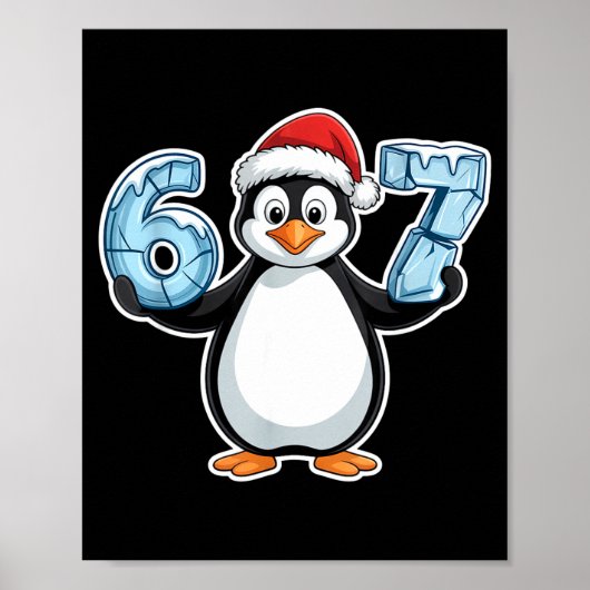 Penguin Santa Hat 67 Icy Numbers Christmas Birthda Poster (Voorkant)