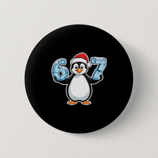 Penguin Santa Hat 67 Icy Numbers Christmas Birthda Ronde Button 5,7 Cm (Voorkant)