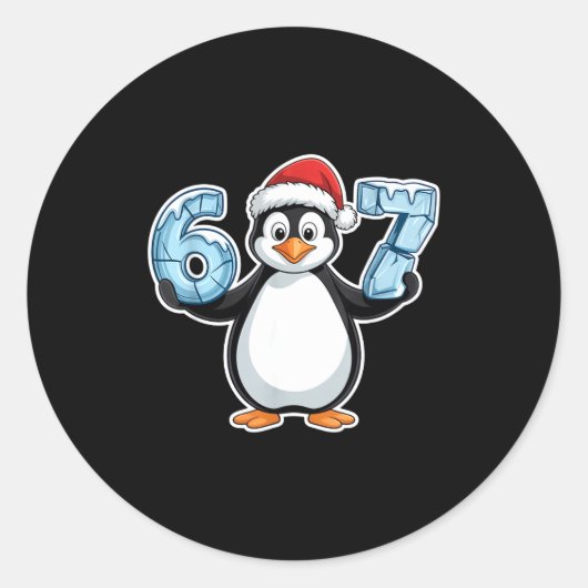 Penguin Santa Hat 67 Icy Numbers Christmas Birthda Ronde Sticker (Voorkant)