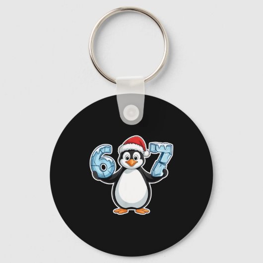 Penguin Santa Hat 67 Icy Numbers Christmas Birthda Sleutelhanger (Voorkant)