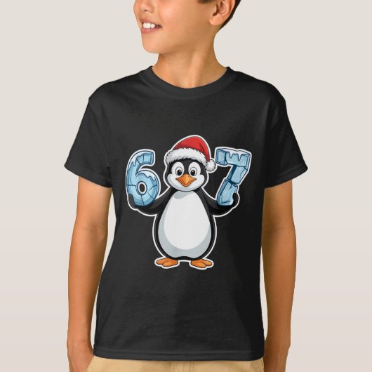 Penguin Santa Hat 67 Icy Numbers Christmas Birthda T-shirt (Voorkant)