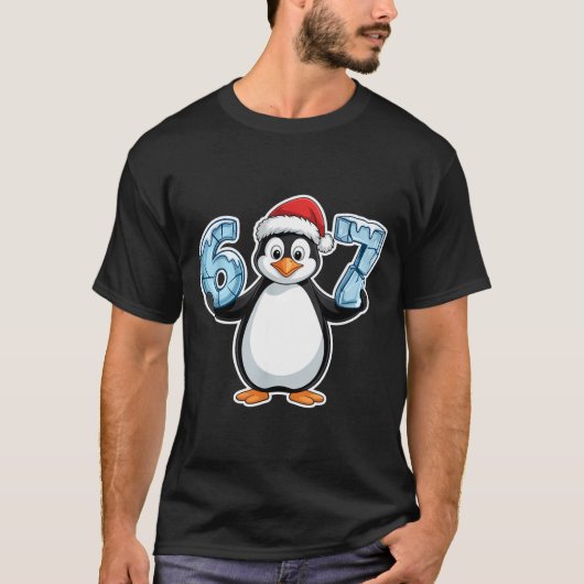 Penguin Santa Hat 67 Icy Numbers Christmas Birthda T-shirt (Voorkant)