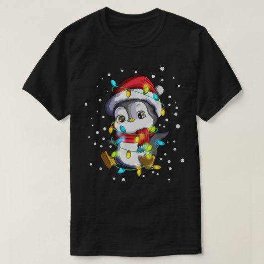 Penguin Santa Hat Fairy Lights kerstlicht T-shirt (Design voorkant)