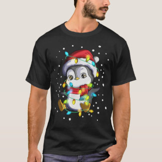 Penguin Santa Hat Fairy Lights kerstlicht T-shirt