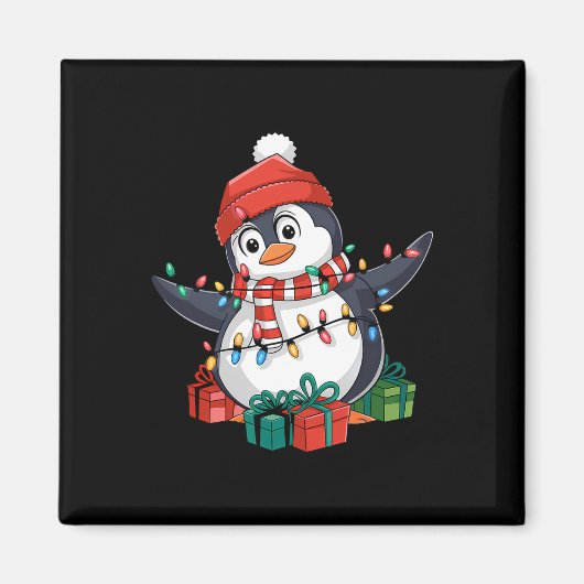 Penguin Santa Lights Kerstmis - Penguin Lover Magneet (Voorkant)