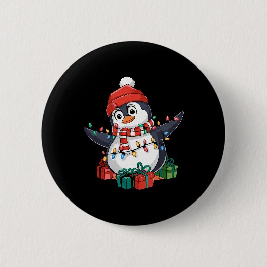 Penguin Santa Lights Kerstmis - Penguin Lover Ronde Button 5,7 Cm (Voorkant)