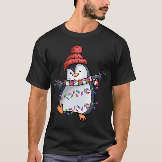 Penguin Santa Lights kerstpyjama Cute Pengui T-shirt (Voorkant)