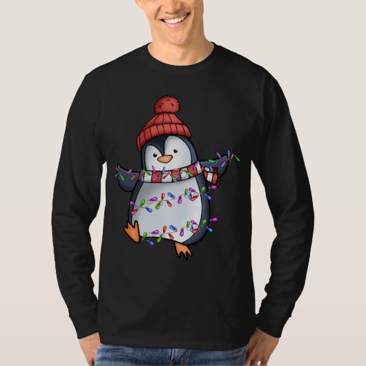 Penguin Santa Lights kerstpyjama Cute Pengui T-shirt (Voorkant)