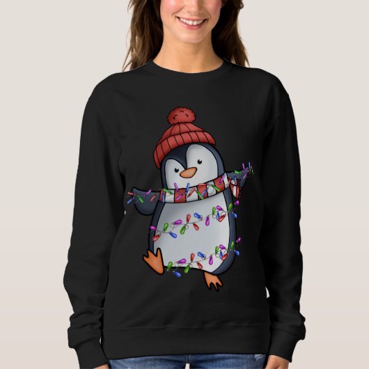 Penguin Santa Lights kerstpyjama Cute Pengui Trui (Voorkant)