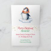 Penguin Santa Sleigh Gold Modern Paining Feestdagen Kaart (Binnen)