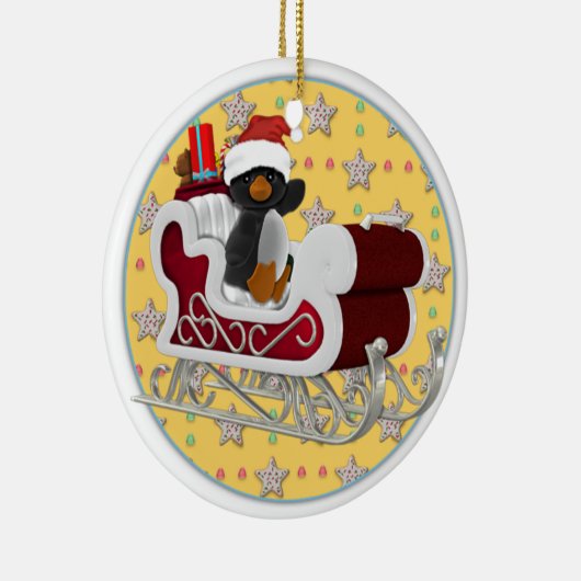 Penguin Santa Sleigh Keramisch Ornament (Rechts)
