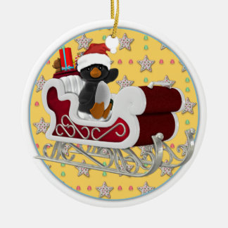 Penguin Santa Sleigh Keramisch Ornament