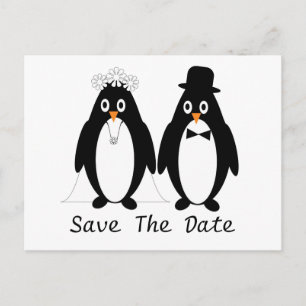 Penguin Save the Date Wedding Announding Aankondigingskaart