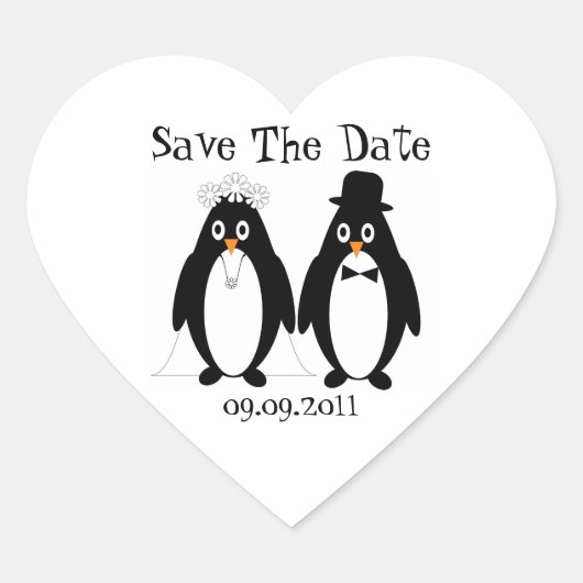 Penguin Save the Date Wedding Announding Hart Sticker (Voorkant)