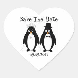 Penguin Save the Date Wedding Announding Hart Sticker