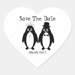 Penguin Save the Date Wedding Announding Hart Sticker